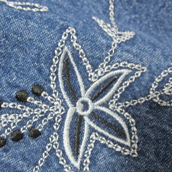 Vtg Chicos 1 Women M Blue Denim Jacket Red Gold Floral Embroidered Pewter Button - Picture 6 of 12
